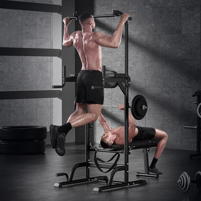 Power Tower Pull up Dip Station Assistive Trainer Multi-Function Strength Training Fitness Equipment 500Lbs,Pull-Up Rack with Dumbbell Bench Adjustable Pull up for Home Gym Black