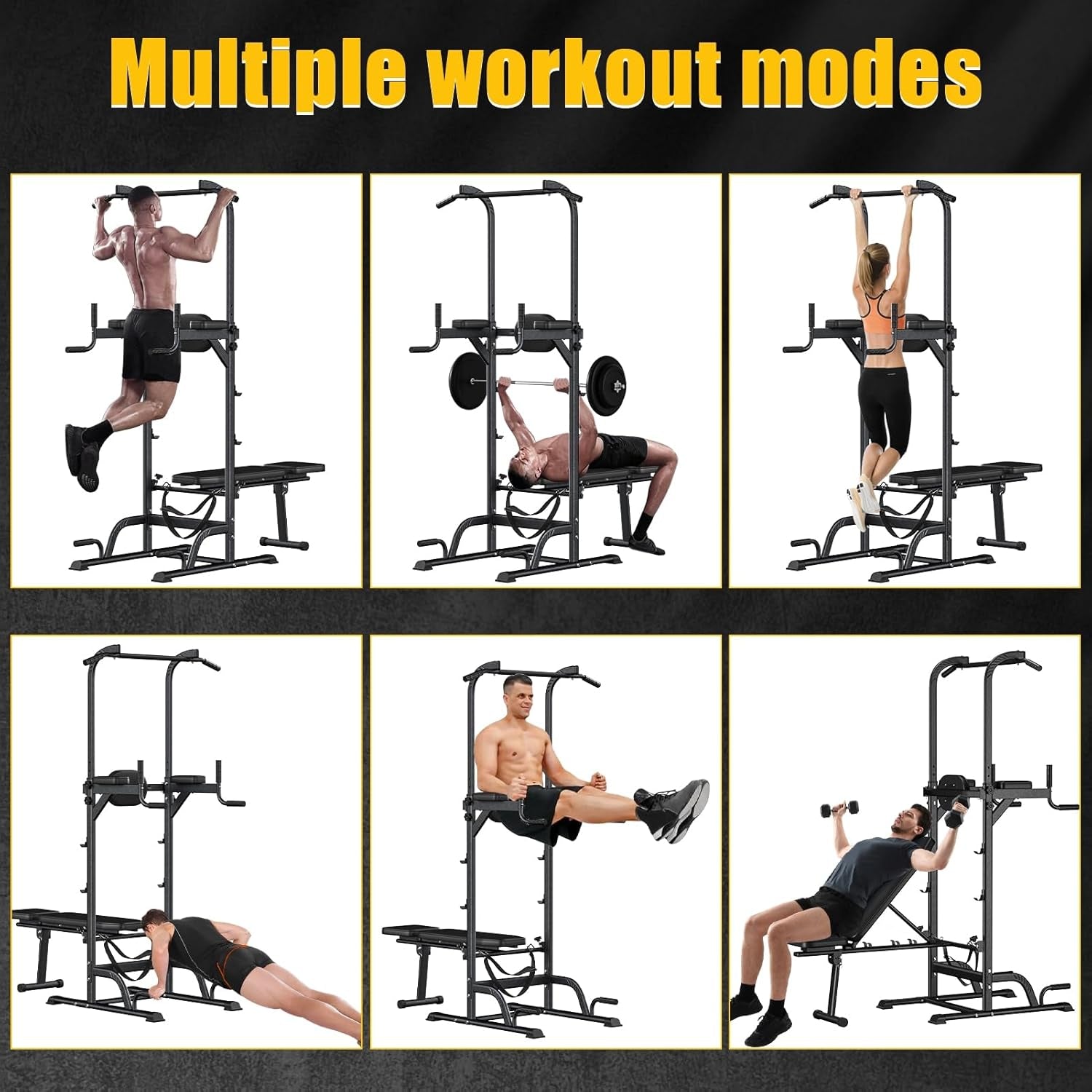 Power Tower Pull up Dip Station Assistive Trainer Multi-Function Strength Training Fitness Equipment 500Lbs,Pull-Up Rack with Dumbbell Bench Adjustable Pull up for Home Gym Black