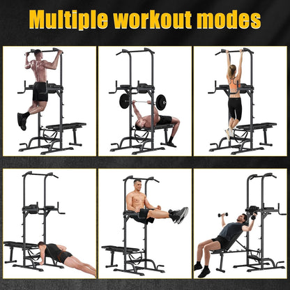 Power Tower Pull up Dip Station Assistive Trainer Multi-Function Strength Training Fitness Equipment 500Lbs,Pull-Up Rack with Dumbbell Bench Adjustable Pull up for Home Gym Black