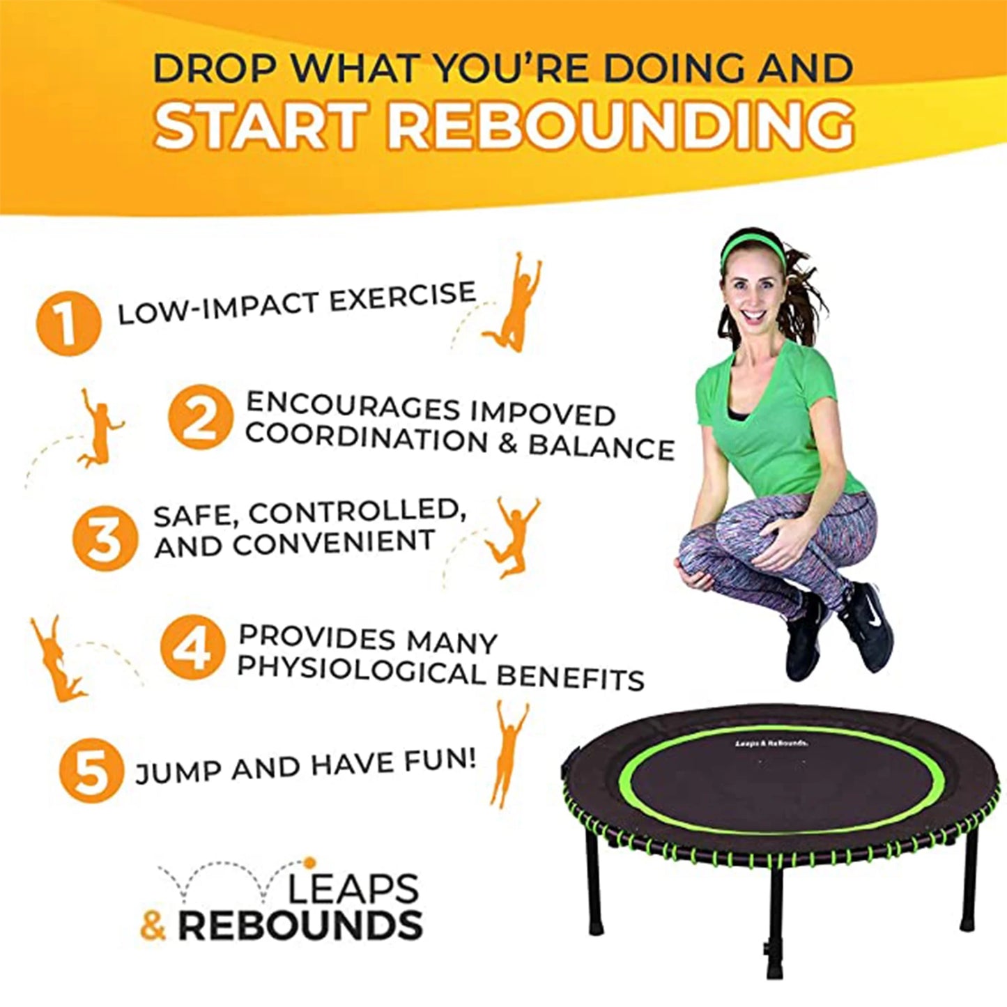 48" Mini Fitness Trampoline & Rebounder for Adults, Gray
