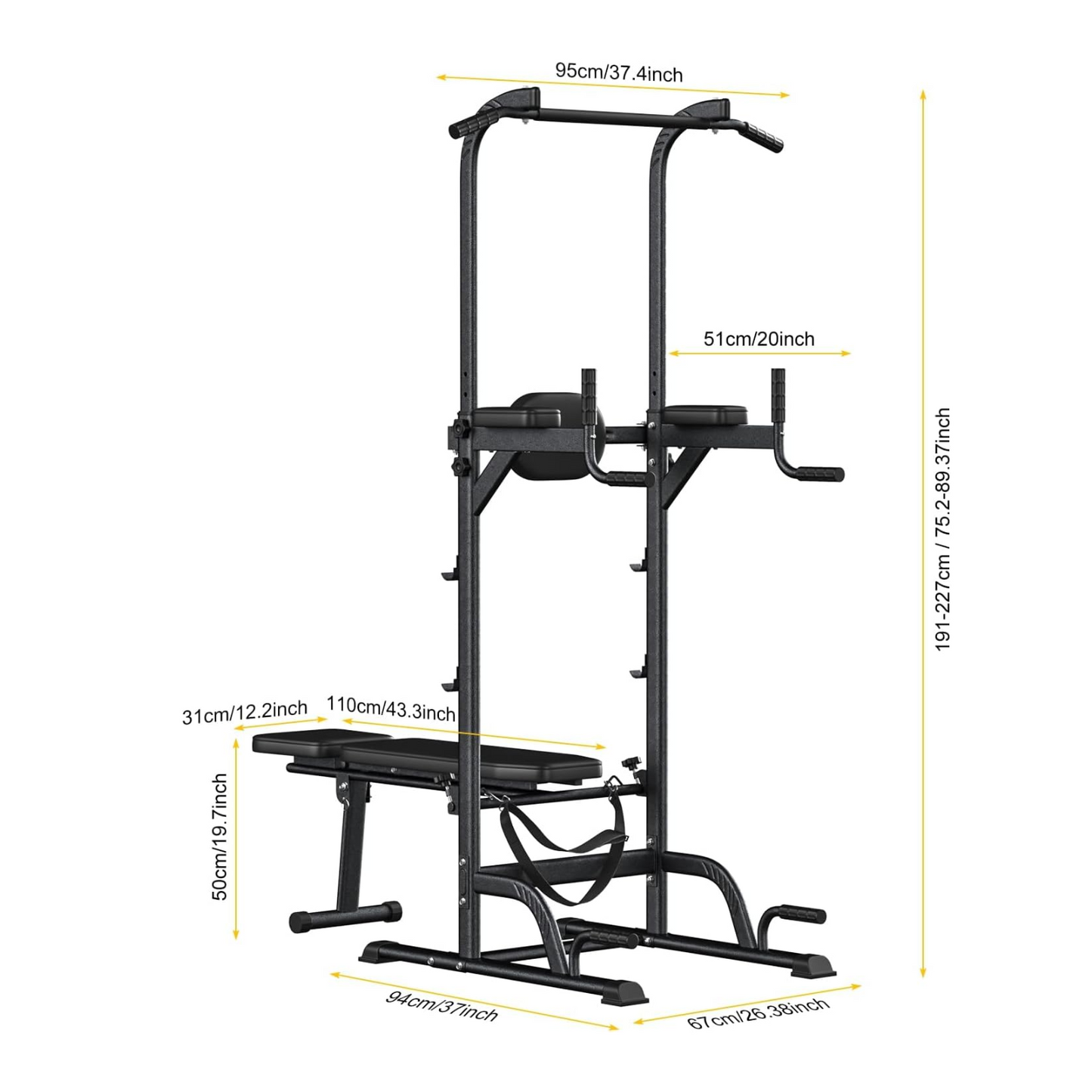 Multi-Function Power Tower & Pull-Up Dip Station (500 lbs Capacity)